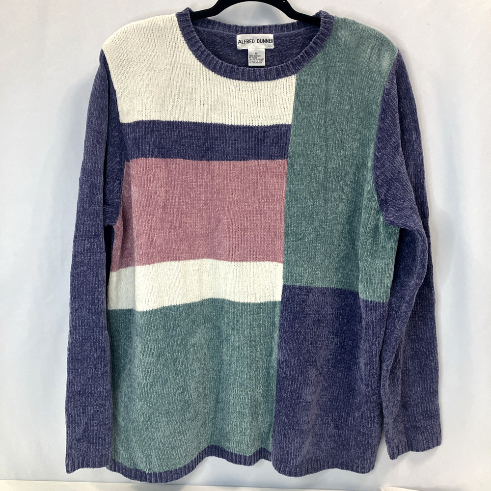 Alfred Dunner 1990's Purple Green Pastel Color Block Sweater Women's 1X NWT